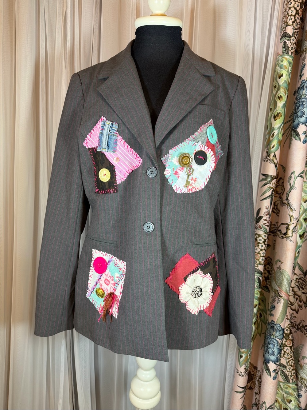 Upcycled MICHAEL Michael Kors Patchwork Art Blazer | Wearable Art | Y2K Boho